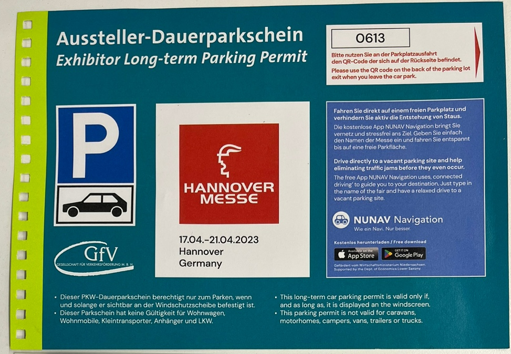 사진 설명 : 독일 하노버 산업박람회(하노버 메쎄) 주차권 (제공 : 마이페어)